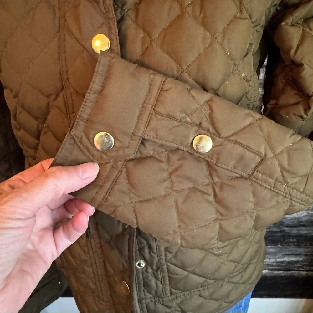 JCrew Olive Green Quilted Barn Jacket Corduroy Collar Sz.‎ XS